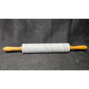 Heavy Duty Solid Marble Stone Rolling Pin w. Wood Handles 18"